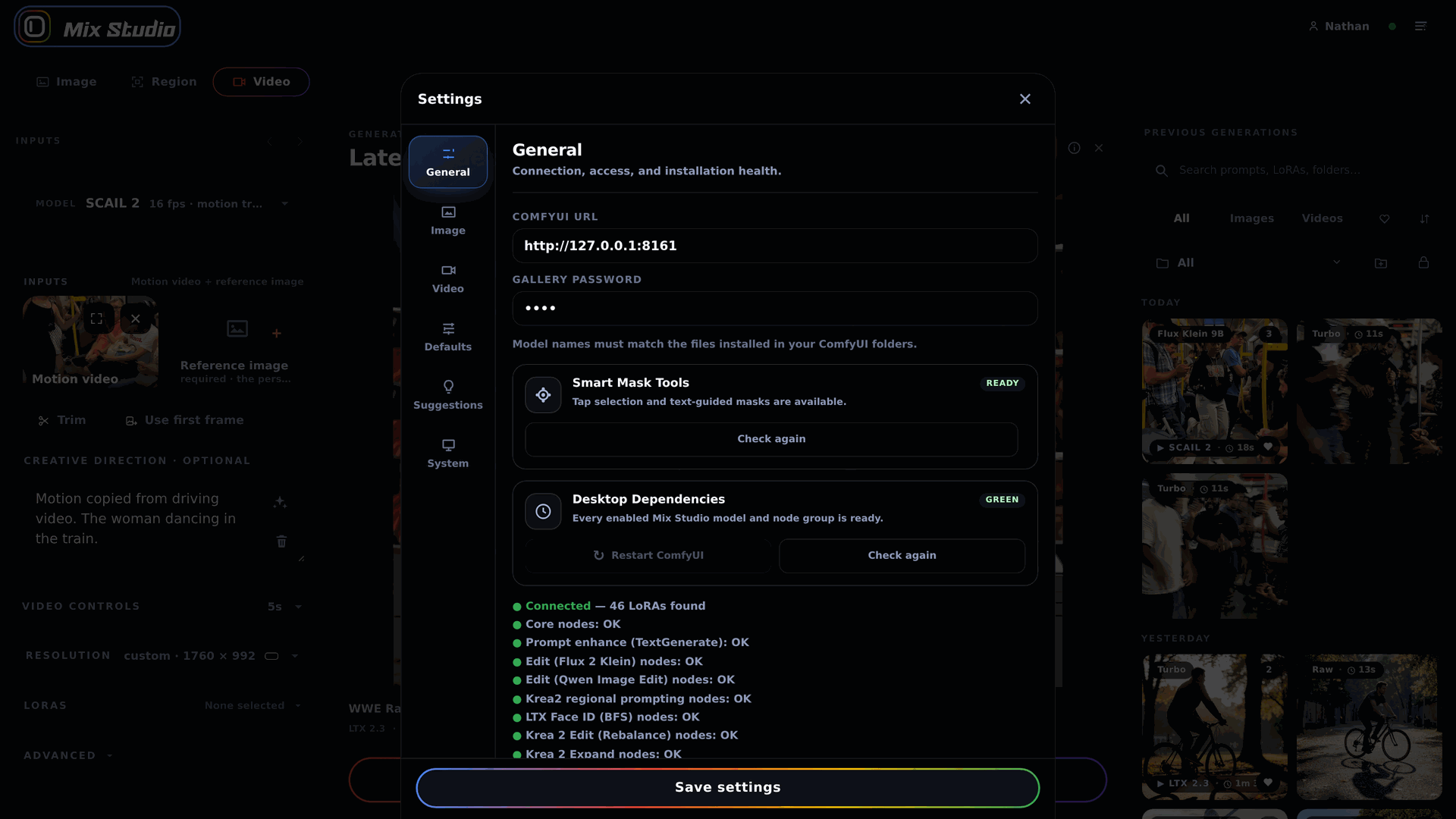 Dependency health panel showing installed model and node families