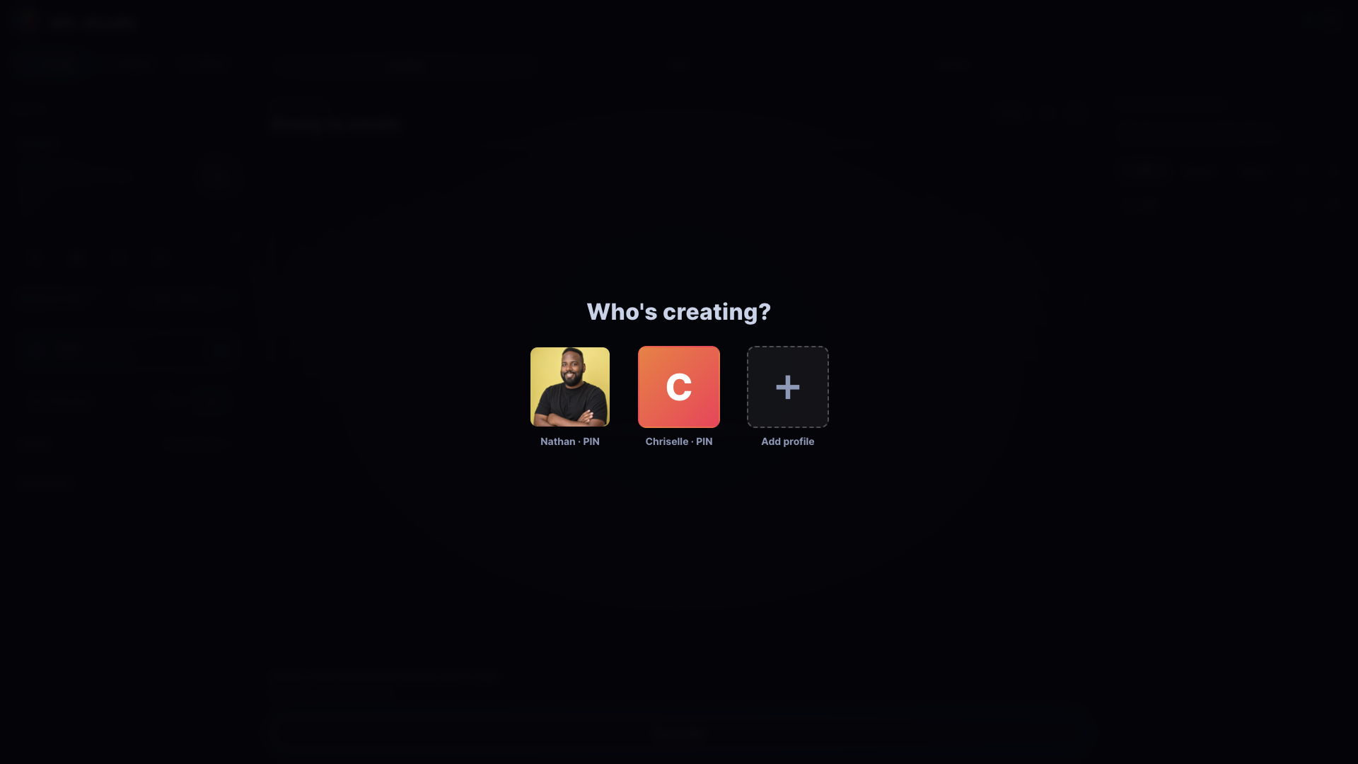 Focused live profile picker with avatars and PIN badges